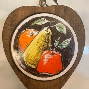 Vintage MCM Fred Press Apple Shaped Cheese Board Trivet Pear and Apples - 1960s